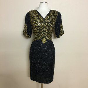 Elegance by Anujan Vintage Gold beaded leaf dress
